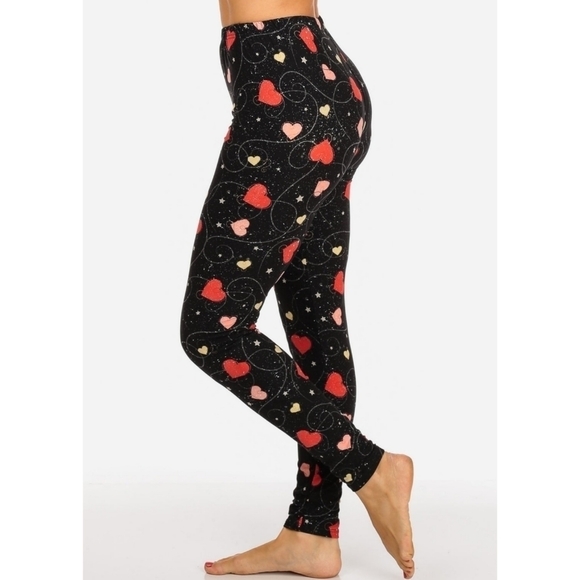 LEGGINGS DEPOT HEART Print Yoga Band Full Length Leggings Size 12-20 NWT - Picture 1 of 3